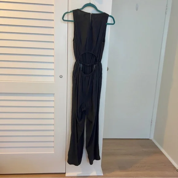 Black Linen Open Back Wide Leg Jumpsuit- Size XS - Picture 2 of 9